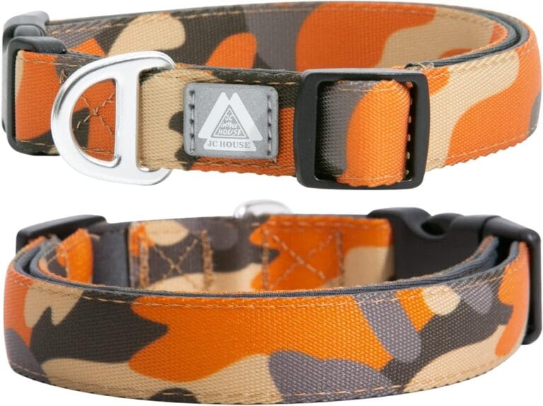 Soft Padded Dog Collar, Neck 12-20, Adjustable Heavy Duty Collar with 3M Reflective Logo for Medium, Large Dogs, Camo Orange, M