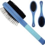 AMERICAN KENNEL CLUB AKC Pet Grooming Brush for Dogs and Cats - 2-in-1 Deshedding and Detangling Brush with Dense Nylon Bristles, Removes Loose Hair for Short and Long Coat Dogs and All Breeds