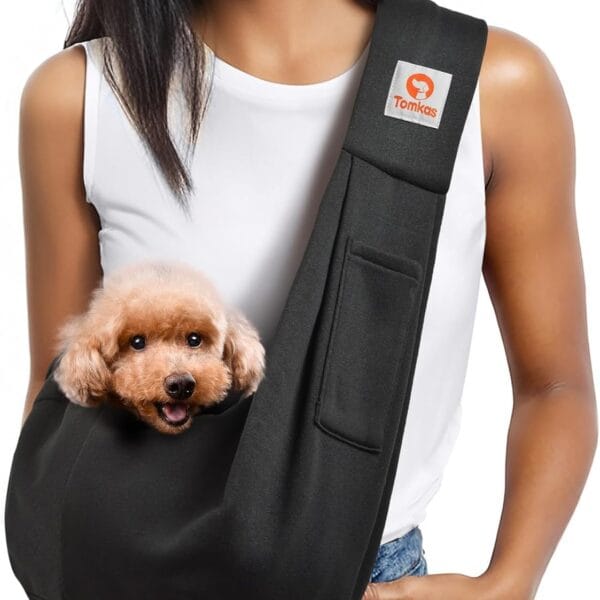 Tomkas Small Dog Sling Carrier - Classic Pocket & Classic Strap - for 3-10 lbs Pets(Black)