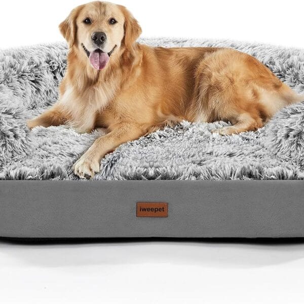 3.7 inch Thickened Orthopedic Dog Beds for Large Dogs, Supportive Dog Sofa Bed with 28D Egg-Crate Foam, Removable Washable Plush Cover, Waterproof Lining, Half-Round Design for Puppy, Senior Dog