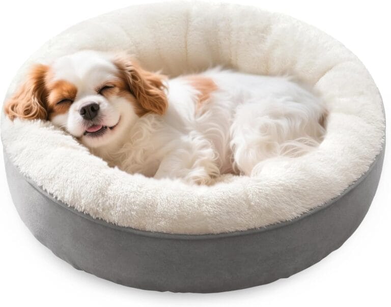 Love's cabin Round Donut Cat and Dog Cushion Bed, 25in Pet Bed for Small or Medium Dogs, Anti-Slip & Water-Resistant Bottom, Soft Durable Fabric Pet Beds, Washable Calming Cat & Dog Bed Grey