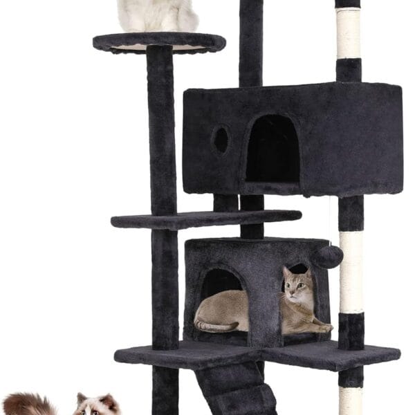 BestPet | 54" Cat Tree Tower | Dark Gray | Sturdy, Easy to Assemble, Multi-Level Activity Center with Sisal Scratching Posts, Condos, Perches, Hanging Cat Toys, Observation Decks & Ladder