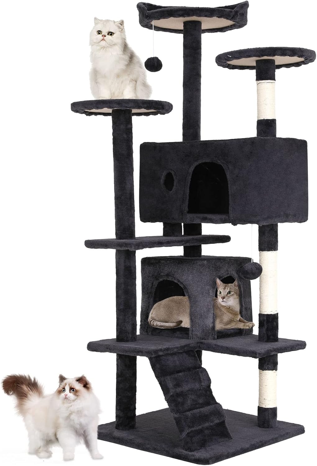 BestPet | 54" Cat Tree Tower | Dark Gray | Sturdy, Easy To Assemble, Multi Level Activity Center With Sisal Scratching Posts, Condos, Perches, Hanging Cat Toys, Observation Decks & Ladder BestPet | 54" Cat Tree Tower | Dark Gray | Sturdy, Easy to Assemble, Multi-Level Activity Center with Sisal Scratching Posts, Condos, Perches, Hanging Cat Toys, Observation Decks & Ladder