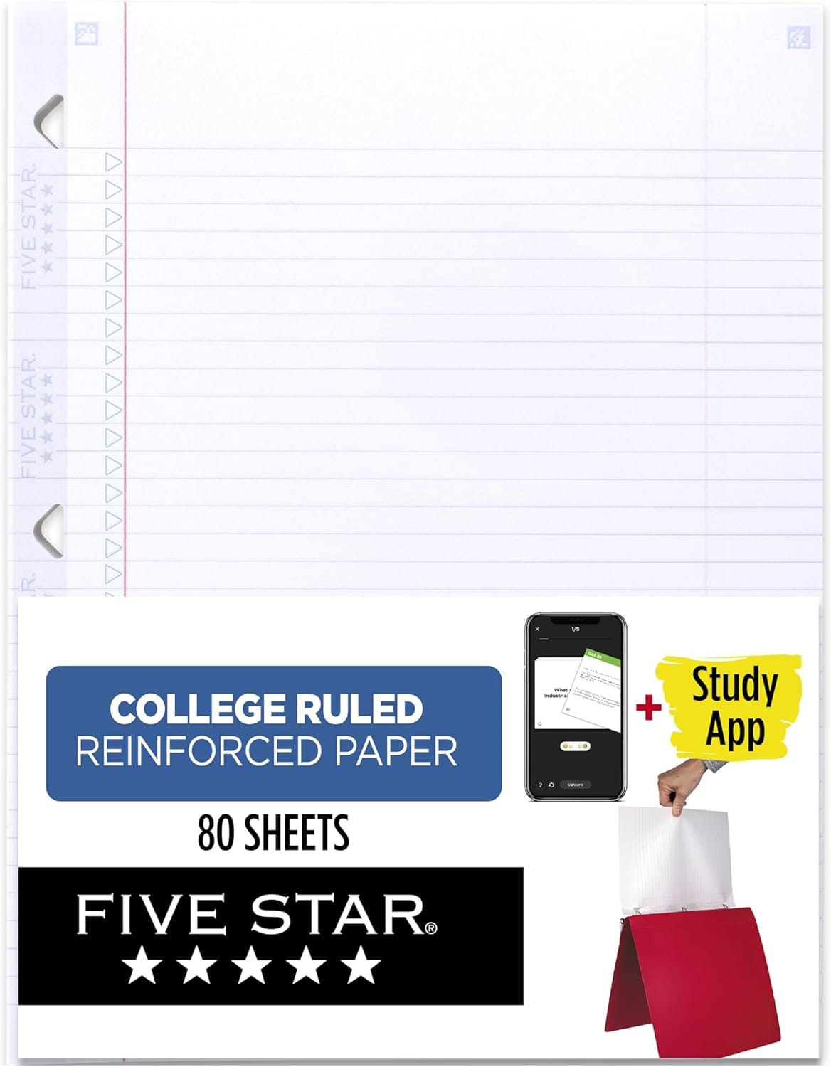 Five Star Loose Leaf Paper + Study App, College Ruled Filler Notebook Paper, Reinforced, Fights Ink Bleed, 8 1/2" X 11", 80 Sheets (170102) Five Star Loose Leaf Paper + Study App, College Ruled Filler Notebook Paper, Reinforced, Fights Ink Bleed, 8-1/2" x 11", 80 Sheets (170102)