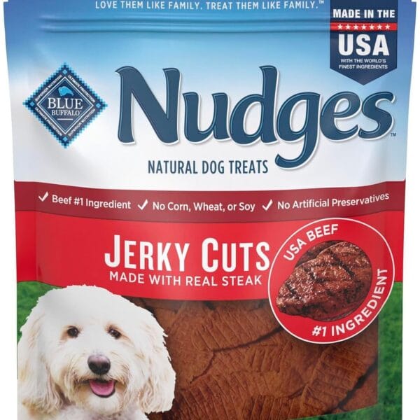 Blue Buffalo Nudges Jerky Cuts Dog Treats, Made in the USA with Natural Ingredients, Steak, 10-oz Bag