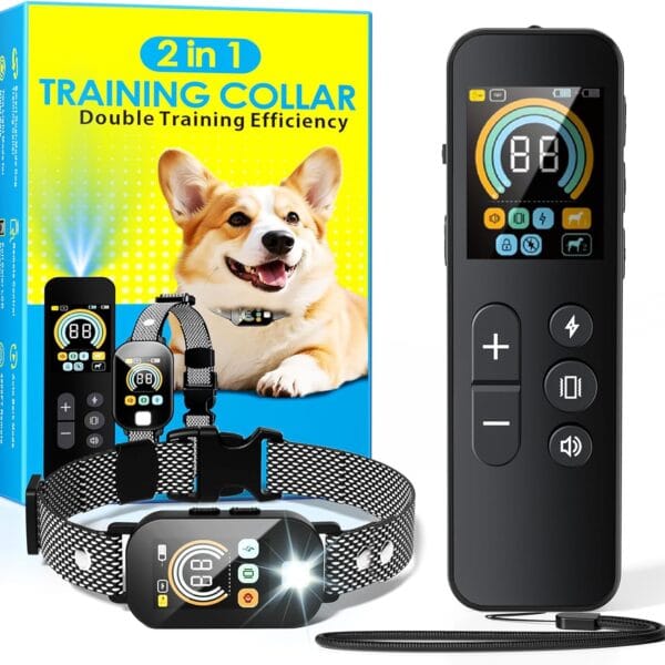 2 in 1 Dog Shock Collar & Dog Bark Collar, 4200 FT Dog Training Collar with Remote,3 Training Modes & Light for Night Walks,IP67 Waterproof Smart Anti Barking E-Collar with Adjustable Sensitivity
