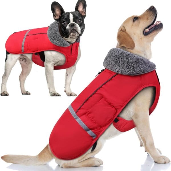 Doglay Dog Coat, Waterproof Dog Jacket Pet Winter Coat for Cold Weather with Thicken Furry Collar, Reflective Puppy Winter Jacket Warm Fleece Lining for Small Medium Large Pets