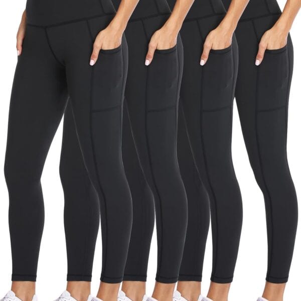 NexiEpoch 4 Pack Leggings for Women with Pockets- High Waisted Tummy Control for Workout Running Capri Yoga Pants