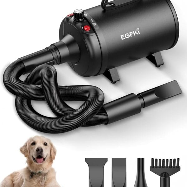 Dog Dryer, 5.2HP/ 3800W Pet Grooming High Velocity Force Blower with 4 Nozzles, Adjustable Speed and Temperature Dog Hair Dryers for Grooming