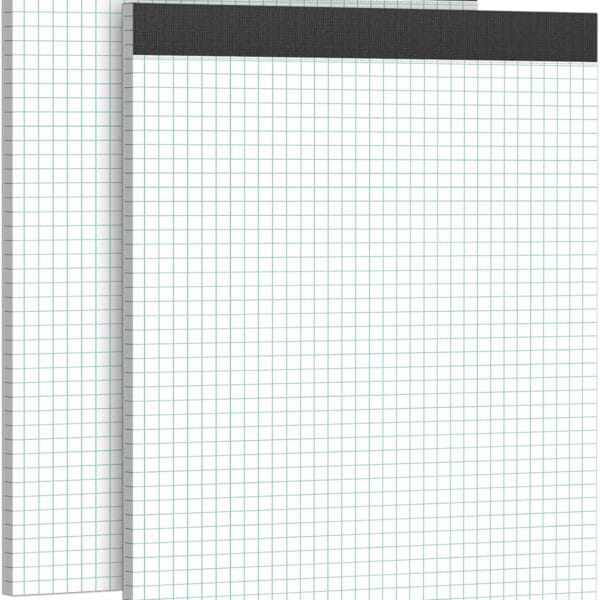 Graph Paper Notebook 8.5 x 11 Grid Paper Pad Quad Ruled, 2 Pack, 30 Sheets per Pad, White, 4x4 (4 Squares per inch), Easy-Tear Perforations, 8.5"x11" Quad Ruled Grid Paper Pad