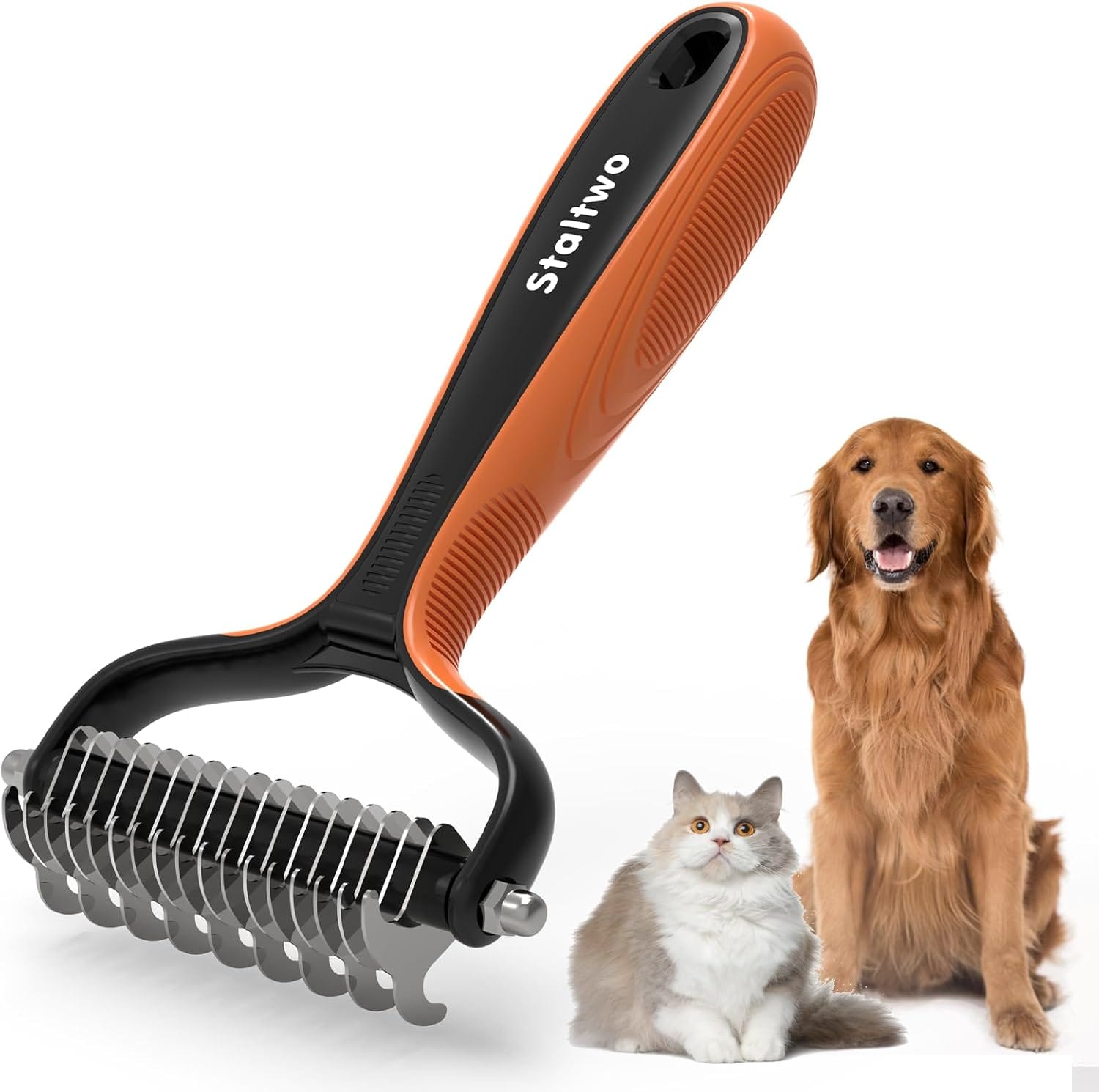Deshedding Dog Brush For Shedding 2 In 1 Professional Undercoat Rake And Furminator For Dogs | Shedding Control For Long Haired Dogs And Cats, Deshedding Tool, Knot Removal,Orange Deshedding Dog Brush for Shedding - 2-in-1 Professional Undercoat Rake and Furminator for Dogs | Shedding Control for Long-Haired Dogs and Cats, Deshedding Tool, Knot Removal,Orange