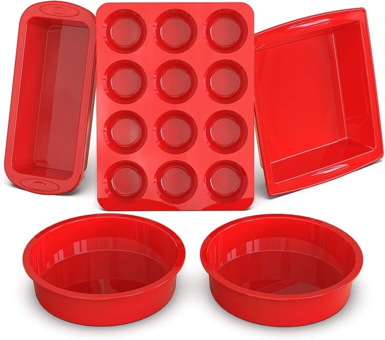 SILIVO 5-Piece Silicone Baking Pans Sets - Nonstick Silicone Bakeware Set with Bread Loaf Pan, Muffin Pan, Square/Round Cake Pan - Oven & Dishwasher Safe