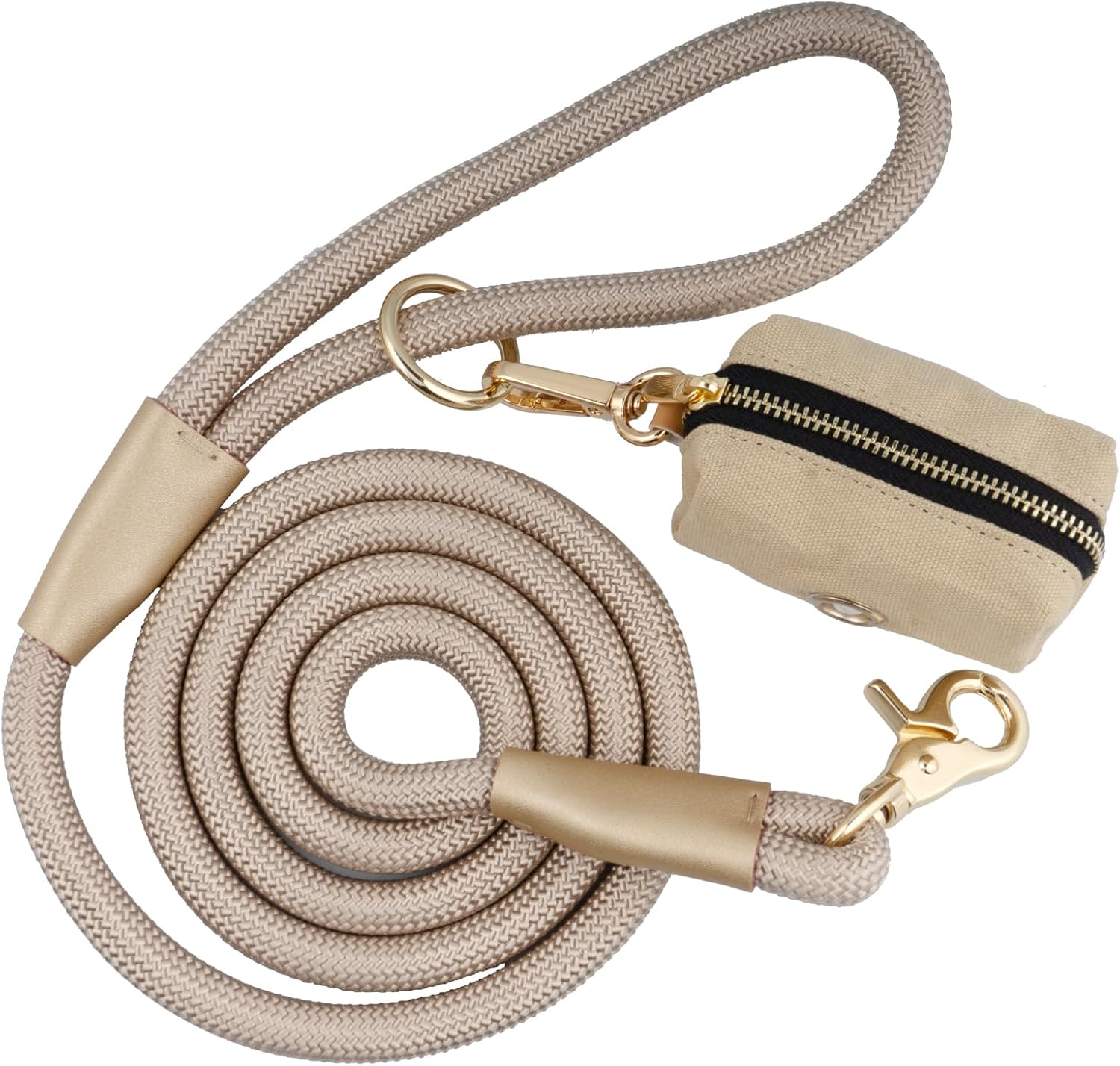 5 FT Nylon Rope Dog Leash With Poop Bag Holder, Heavy Duty Snap Dog Leash, Comfortable Handle Rope Leash For Small Puppy Medium Large Dogs (5FT * 10MM, Beige) 5 FT Nylon Rope Dog Leash with Poop Bag Holder, Heavy Duty Snap Dog Leash, Comfortable Handle Rope Leash for Small Puppy Medium Large Dogs (5FT * 10MM, Beige)