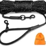 Joytale Long Dog Training Leash, 30 FT Tie Out Rope Check Cord with Padded Handle, Reflective Recall Lead for Puppy and Small Dogs, Black