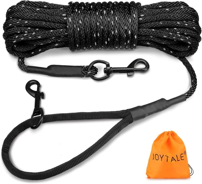 Joytale Long Dog Training Leash, 30 FT Tie Out Rope Check Cord with Padded Handle, Reflective Recall Lead for Puppy and Small Dogs, Black