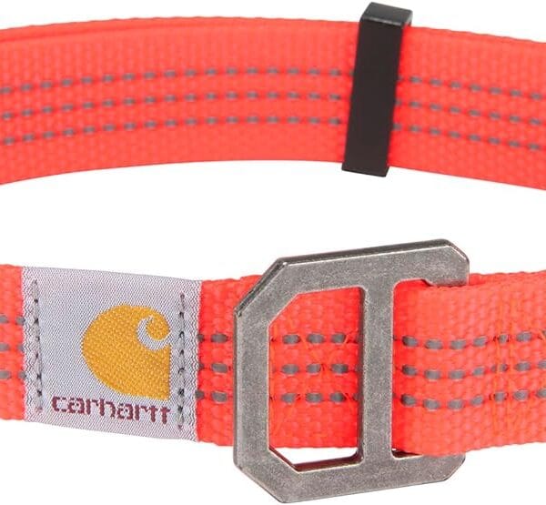 Carhartt Fully Adjustable Nylon Webbing Collars for Dogs, Reflective Stitching for Visibility, Coral Glow (Nylon Webbing), Large