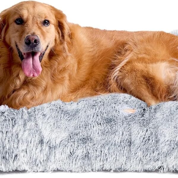 EHEYCIGA Fluffy Dog Crate Bed for Extra Large Dogs, Plush Faux Fur Pad, Calming Anti Anxiety XL Bed for Crate, Washable Soft Warm Dog Mat with Non-Slip Bottom, Grey