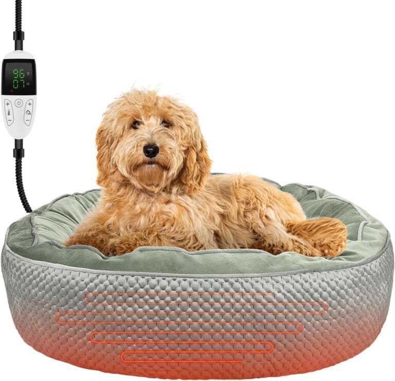 Heated Bed for Cat & Puppy - Electric Warmer with Removable, Waterproof Heater - Washable, Adjustable Timer & Temperature - Small Dog Size (Gray; L)