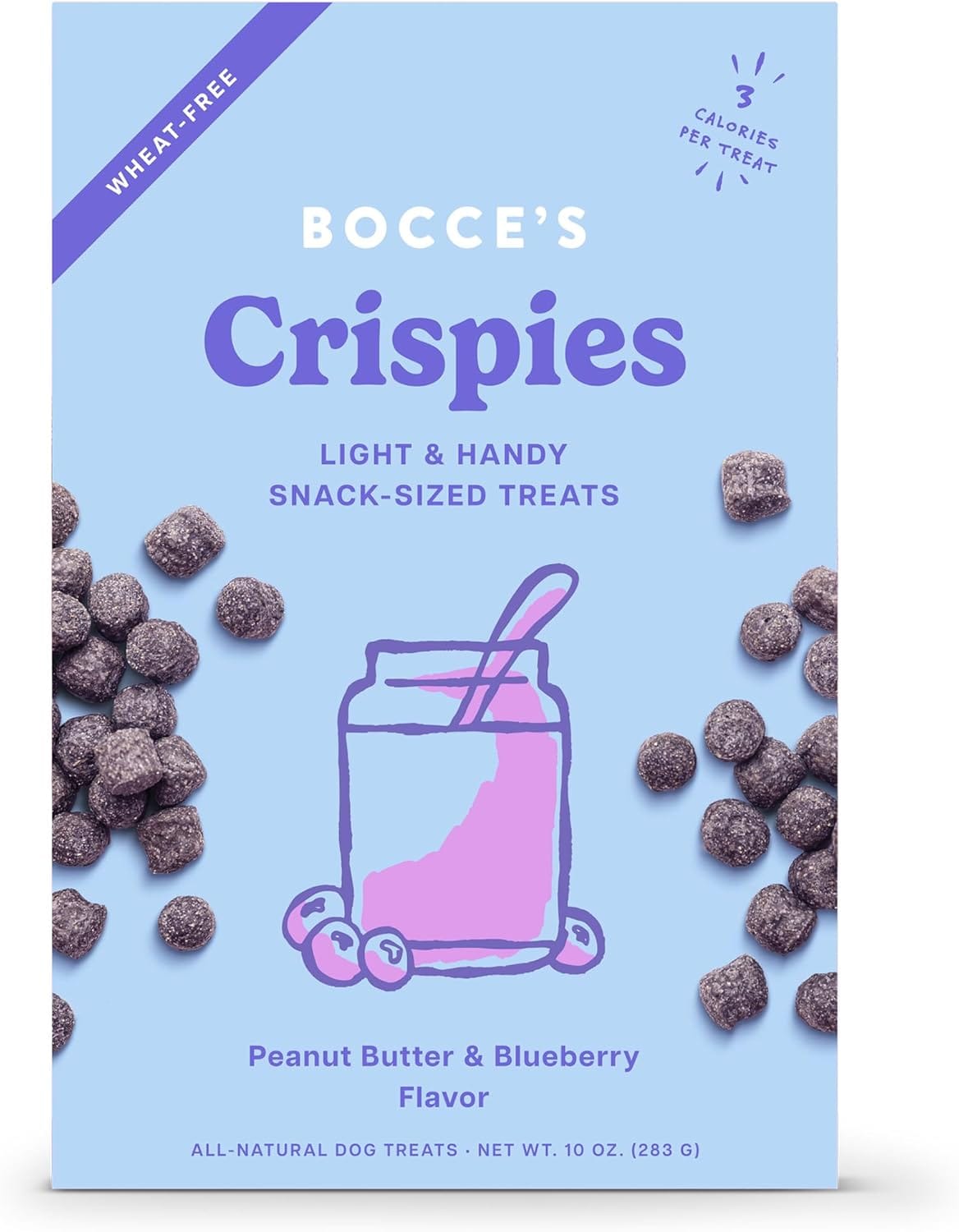 Bocce's Bakery PB + Blueberry Crispies Low Calorie Wheat Free Dog Treats, 10 Oz Bocce's Bakery PB + Blueberry Crispies Low-Calorie Wheat-Free Dog Treats, 10 oz
