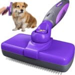 Hertzko Self Cleaning Slicker Brush for Dogs and Cats - Pet Hair Brush for Shedding Long and Short Hair - Easy Clean Retractable Bristles - Cat and Dog Grooming Tool - Purple