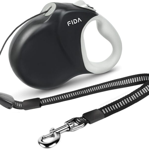Fida Upgraded Retractable Dog Leash 30ft, Heavy Duty Pet Walking Leash for Medium/Large Breed up to 110 lbs, 360 Tangle-Free Long Retract Dog Lead, Soft Grip, One-Hand Brake, Black