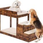 VEVOR Pet Bunk Bed with Stairs, Dog/Cat Window Perch for High Beds and Couches, Medium Multi-Level 3 Step Dog Seat Platform Sleeper Couch, Practical for Modern Homes (Rustic Brown)