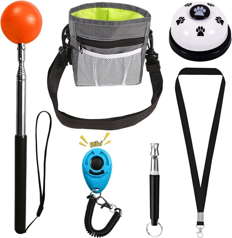 Training Kit - 1 Target Stick, 1 Training Clicker, 1 Whistle - Dog Training Equipment Tools, Cat Toilet Trainer Kit, Agility Training Lure Course For Dogs, Kitten Puppy Behavior Aids Trick (With Bell)
