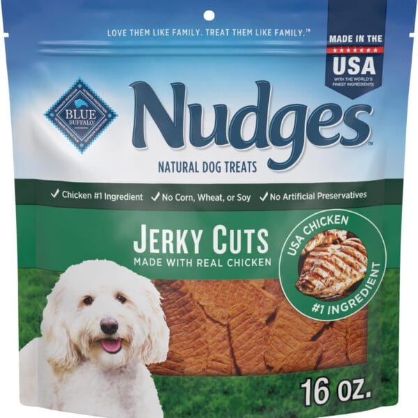 Blue Buffalo Nudges Jerky Bites Dog Treats, Made in the USA with Natural Ingredients, Bite-Sized Pieces, Chicken, 16-oz Bag
