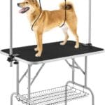 Yaheetech 36'' Pet Grooming Table for Dogs Adjustable Height Portable Trimming Table Drying Table w/Arm/Noose/Mesh Tray Maximum Capacity Up to 265Lb, Black