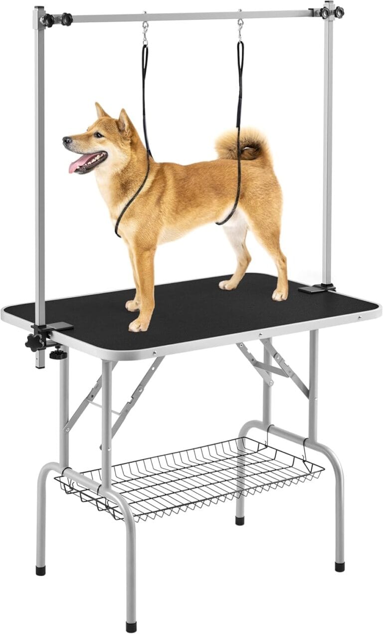 Yaheetech 36'' Pet Grooming Table for Dogs Adjustable Height Portable Trimming Table Drying Table w/Arm/Noose/Mesh Tray Maximum Capacity Up to 265Lb, Black