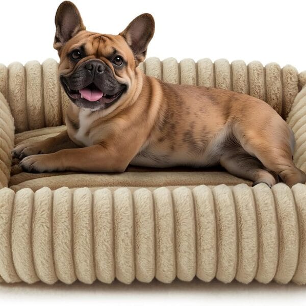 Dog Beds Medium Sized Dog, Washable Orthopedic Pet Bed with Removable Cover, Rectangle Soft Calming Sleeping Puppy Bed Durable Pet Cuddler with Anti-Slip Bottom, 30"x24"x8" Beige
