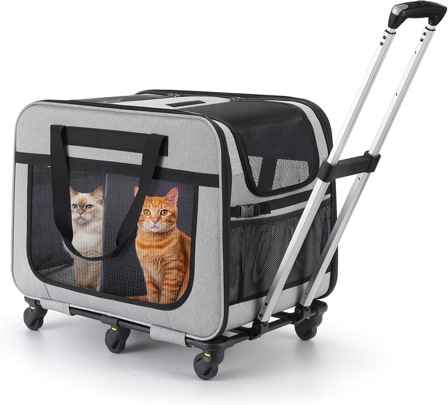 Extra Large Double Pet Carrier With Wheels For Small Dogs And All Breed Cats, Cat Rolling Carrier For 2 Cats, Support Up To 40 Lbs, Grey Extra Large Double Pet Carrier with Wheels for Small Dogs and All-Breed Cats, Cat Rolling Carrier for 2 Cats, Support up to 40 Lbs, Grey