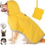 Lukovee Dog Raincoat, Adjustable Dog Rain Jacket with Clear Hooded Double Layer for Large Medium Small Dogs Puppies, Waterproof Rain Coat Poncho with Reflective Storage Pocket & Rim (Yellow,M)