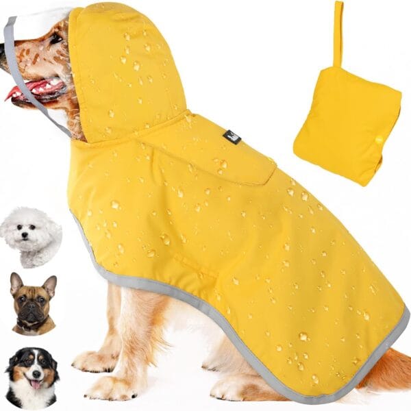 Lukovee Dog Raincoat, Adjustable Dog Rain Jacket with Clear Hooded Double Layer for Large Medium Small Dogs Puppies, Waterproof Rain Coat Poncho with Reflective Storage Pocket & Rim (Yellow,M)