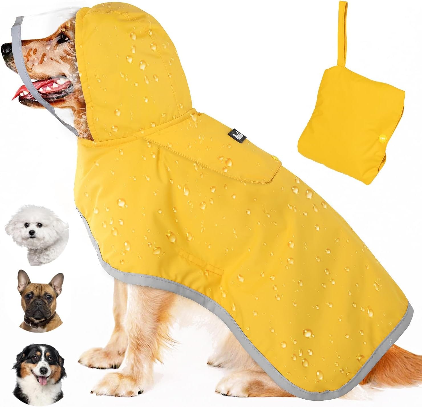 Lukovee Dog Raincoat, Adjustable Dog Rain Jacket With Clear Hooded Double Layer For Large Medium Small Dogs Puppies, Waterproof Rain Coat Poncho With Reflective Storage Pocket & Rim (Yellow,M) Lukovee Dog Raincoat, Adjustable Dog Rain Jacket with Clear Hooded Double Layer for Large Medium Small Dogs Puppies, Waterproof Rain Coat Poncho with Reflective Storage Pocket & Rim (Yellow,M)