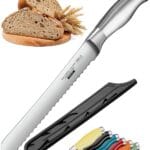 Orblue Serrated Bread Knife with Upgraded Stainless Steel Razor Sharp Wavy Edge Width - Bread Cutter Ideal for Slicing Homemade Bagels, Cake (8-Inch Blade with 5-Inch Handle)