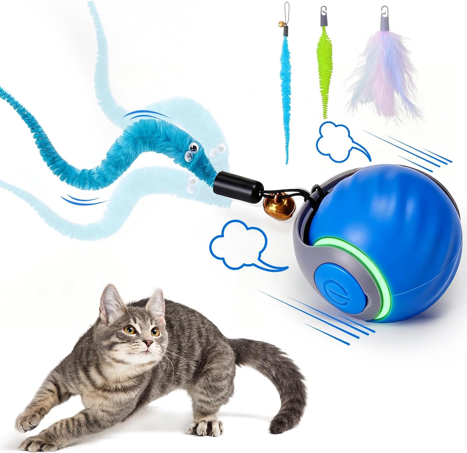 BABORUI Interactive Cat Toy Ball Automatic Interactive Cat Toys For Indoor Cats With 3 Tails, 2 Speeds Rechargeable Cat Enrichment Toys For Small/Medium/Large Cats To Keep Them Busy(Blue) BABORUI Interactive Cat Toy Ball - Automatic Interactive Cat Toys for Indoor Cats with 3 Tails, 2 Speeds Rechargeable Cat Enrichment Toys for Small/Medium/Large Cats to Keep Them Busy(Blue)