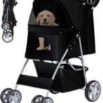 Pet Stroller, 4 Wheels Pet Strolling Cart for Medium/Small Dogs and Cats, Foldable Cat Jogger/Dog Stroller with Cup Holder, Storage Basket, Breathable Mesh, All-Season Pet Carrier, Black