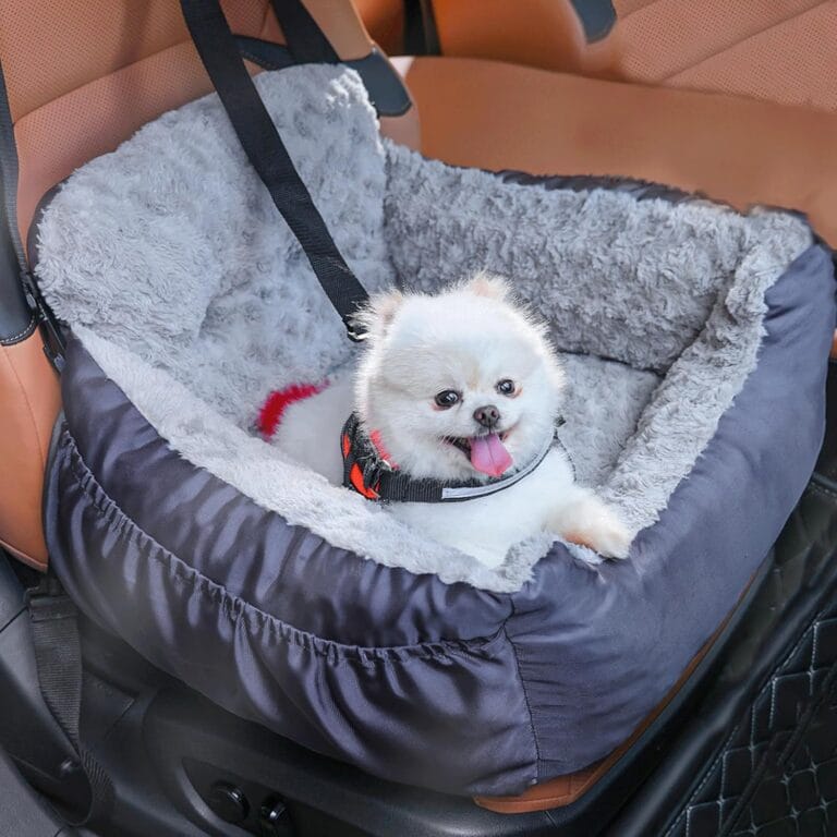 Dog Car Seat for Small Dogs,Washable Pet Booster Car Seats with Clip-On Safty Leash, Comfy Deluxe Plush Carseat with Storage Pockets, Puppy Car Travel Carrier Bed for Dogs Under 25 lbs, Grey