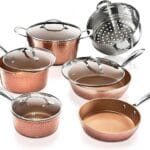 Gotham Steel Hammered Copper 10 Pc Pots and Pans Set Non Stick Cookware Set, Non Toxic Ceramic Cookware Set, Kitchen Cookware Sets with Induction Cookware, Pot and Pan Set, Oven/Dishwasher Safe