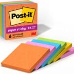 Post-it Super Sticky Notes, 3x3 in, 6 Pads, 2X The Sticking Power, Energy Boost Collection, Bright Colors (Orange, Pink, Blue, Green),Recyclable (654-6SSAU)