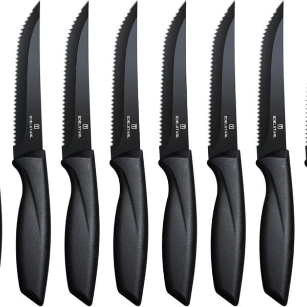 Steak Knives Set of 8,Sharp Serrated Steak Knife Set of 8,Stainless Steel Steak Knife Set,High-Carbon Steak Knives,Black Handle Steak Knifes,Ergonomic Kitchen Knives Set for Precise Cutting