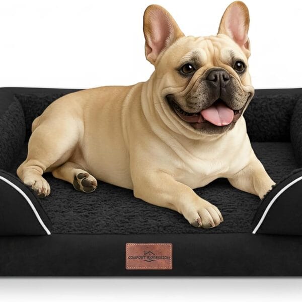 Comfort Expression Small Dog Beds Waterproof Orthopedic Foam Dog Sofa Beds for Medium Dogs Comfy Pet Bed with Washable Removable Cover & Non-Slip Bottom(Small,Black)