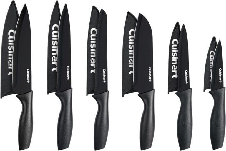 Cuisinart Knife Set, 12pc Ceramic Coated Knife Set with 6 Blades & 6 Blade Guards, Lightweight, Stainless Steel, Durable & Dishwasher Safe (Black)