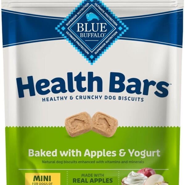 Blue Buffalo Health Bars Mini Crunchy Dog Biscuits, Oven-Baked with Natural Ingredients, Apples & Yogurt, 16-oz Bag