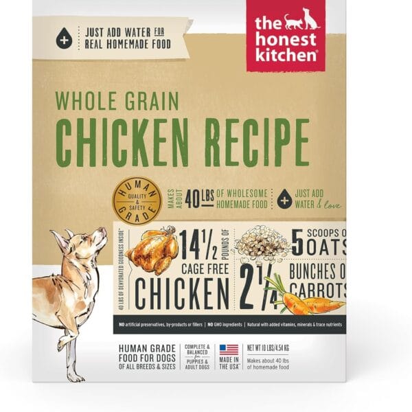 The Honest Kitchen Human Grade Dehydrated Whole Grain Dog Food Complete Meal or Topper Chicken 10 lb (makes 40 lbs)