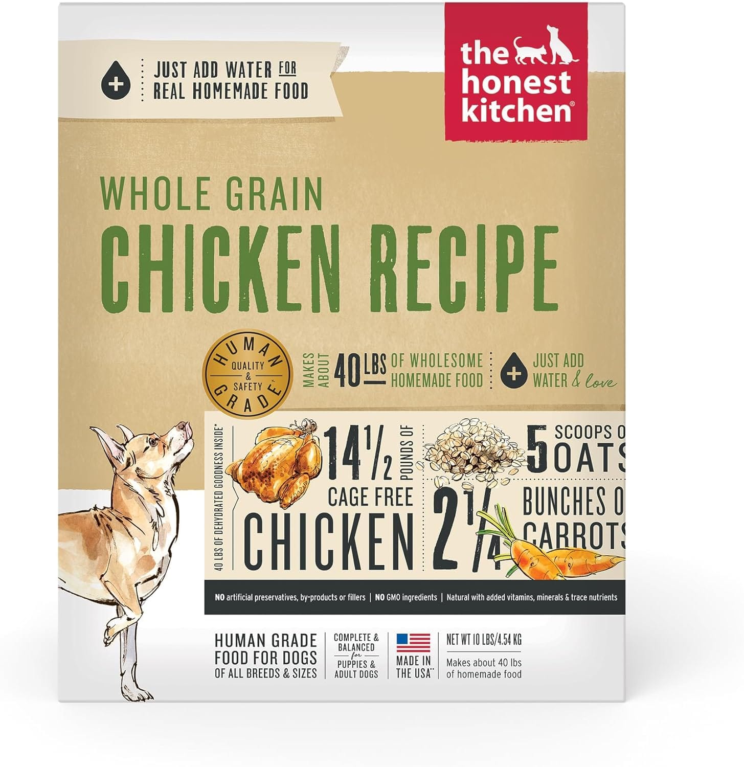 The Honest Kitchen Human Grade Dehydrated Whole Grain Dog Food Complete Meal Or Topper Chicken 10 Lb (makes 40 Lbs) The Honest Kitchen Human Grade Dehydrated Whole Grain Dog Food Complete Meal or Topper Chicken 10 lb (makes 40 lbs)