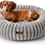 MEWOOFUN Donut Dog Beds for Small Dog, Calming Bed Round Cute Puppy Bed with Non-Slip Bottom, Fluffy Washable Pet Bed for Puppy and Kitten (Grey, S (25x25x7))