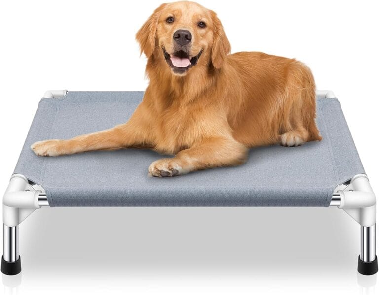 Elevated Cooling Dog Bed, Raised Outdoor Dog Bed for Medium Dogs, Portable Pet Cots with No-Slip Rubber Feet, Double Layer Polyester Cotton
