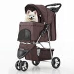 MoNiBloom Foldable Dog Strollers for Small Dogs with Weather Cover, 3 Wheels Pet Strolling Cart for Dogs and Cats with Storage Basket and Cup Holder, Breathable and Visible Mesh for All-Season, Coffee